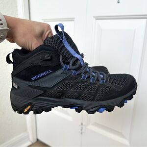 Merrell Mid Hiking Boots WOMENS 5.5 Moab Black Blue Vibram Sole Trail Hiking